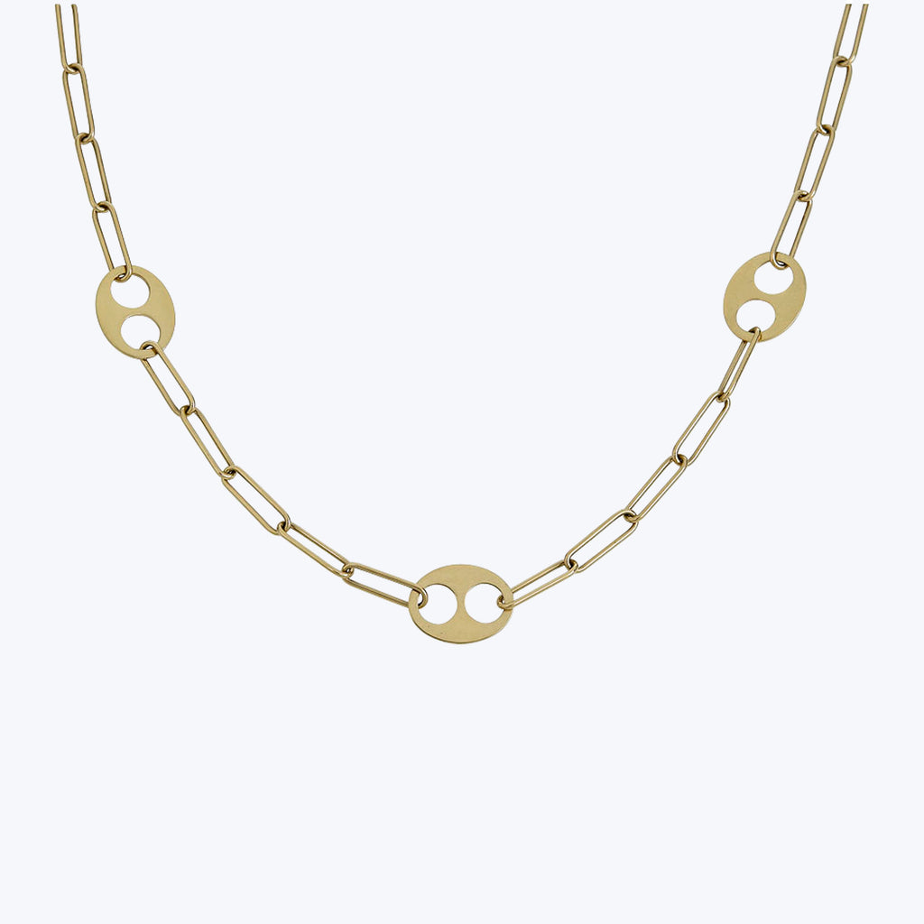 14K Yellow Gold Flat Mixed-Link Necklace 18"