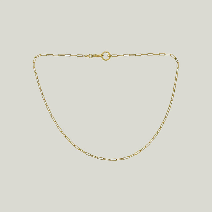 14K Yellow Gold Paper Clip With Charm Clasp Necklace 22"