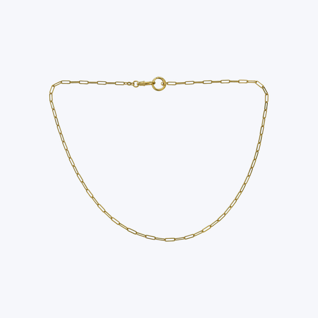 14K Yellow Gold Paper Clip With Charm Clasp Necklace 22"