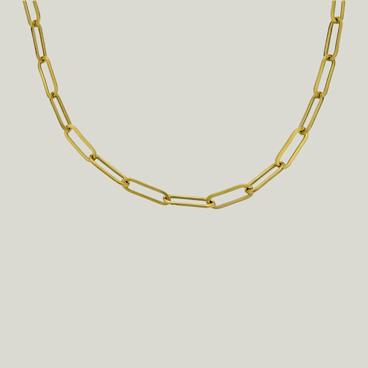 14K Yellow Gold Paper Clip With Charm Clasp Necklace 22"