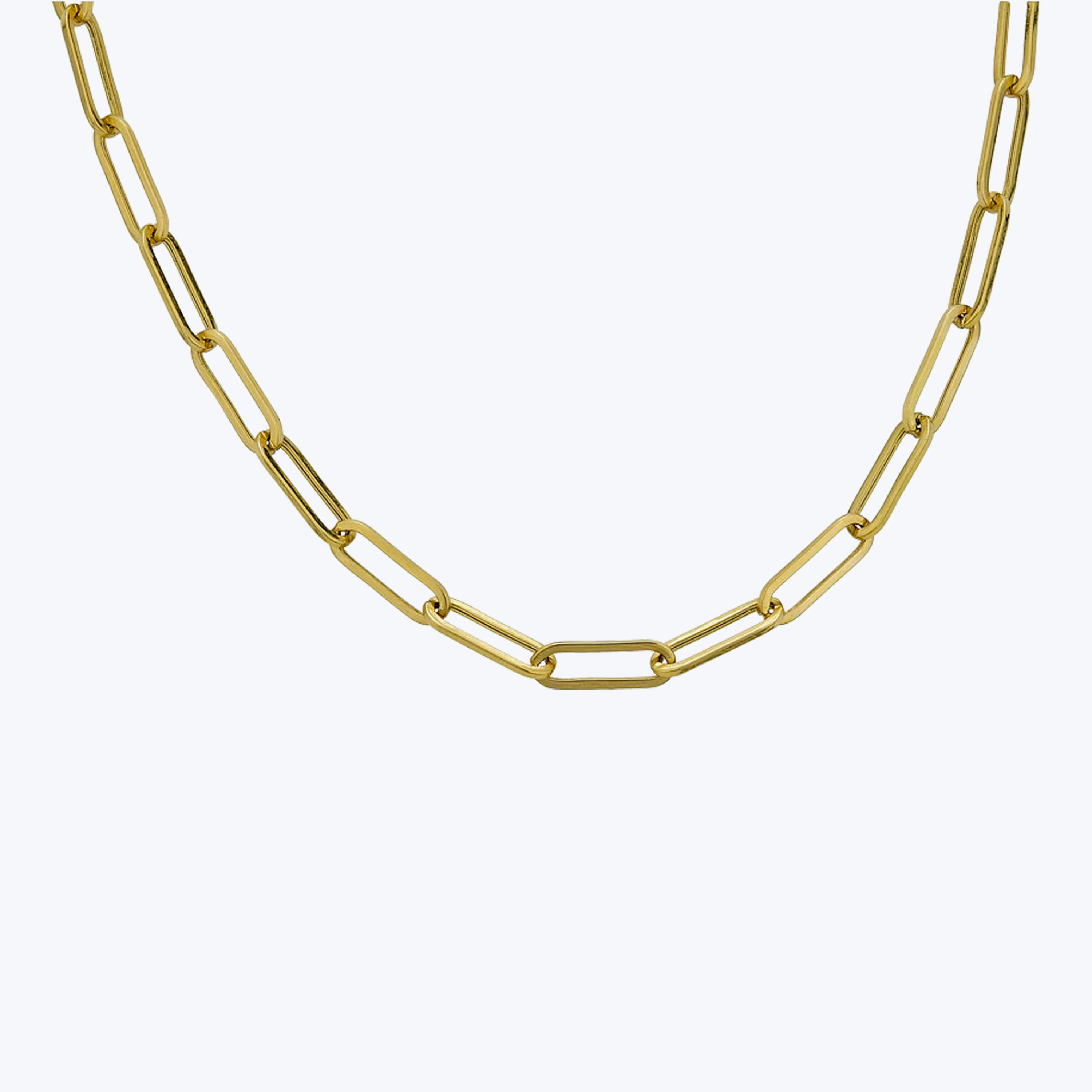 14K Yellow Gold Paper Clip With Charm Clasp Necklace 24"