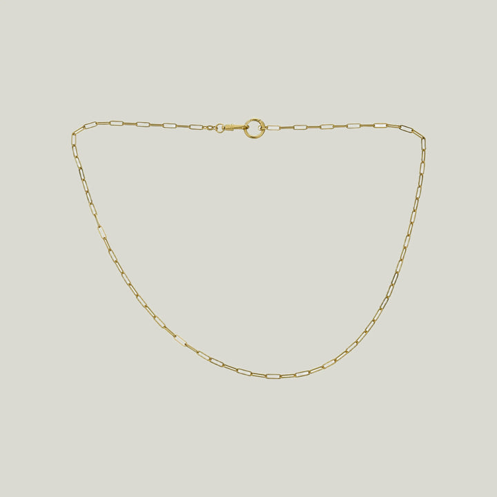 14K Yellow Gold Paper Clip With Charm Clasp Necklace 24"