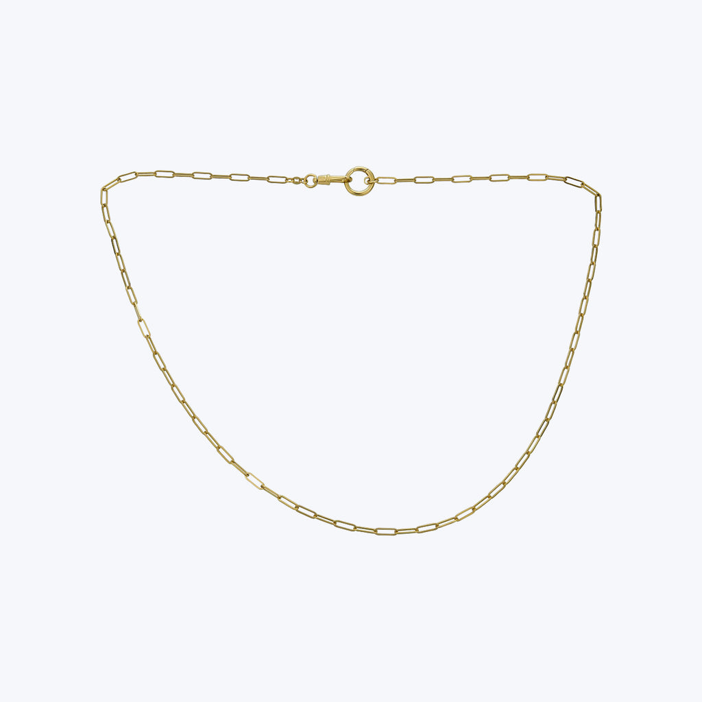 14K Yellow Gold Paper Clip With Charm Clasp Necklace 24"