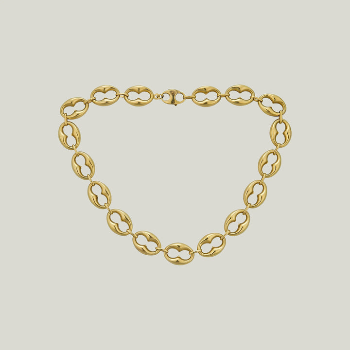 14K Yellow Gold Puffed Coffee Bean Necklace 16"