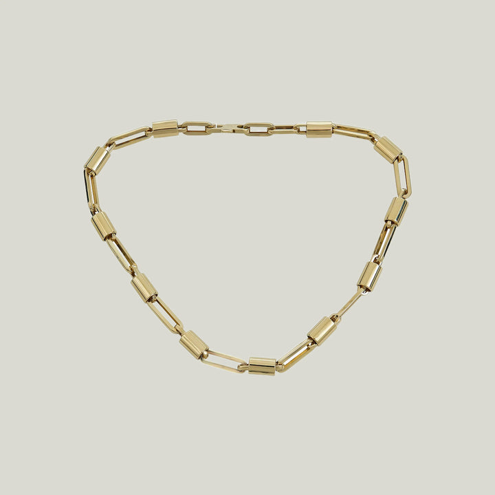 14K Yellow Gold Paper Clip And Barrel Link Necklace 18"