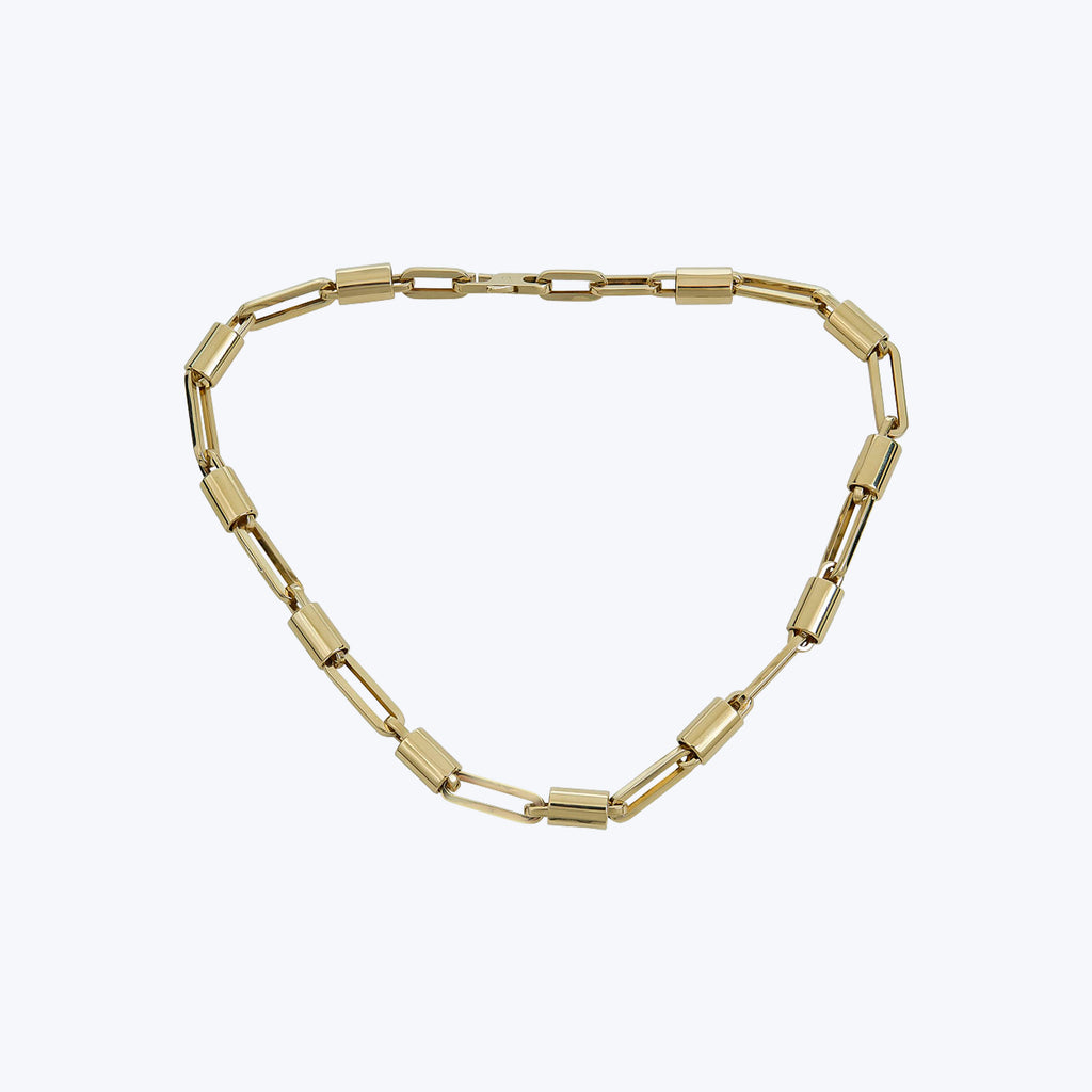 14K Yellow Gold Paper Clip And Barrel Link Necklace 18"