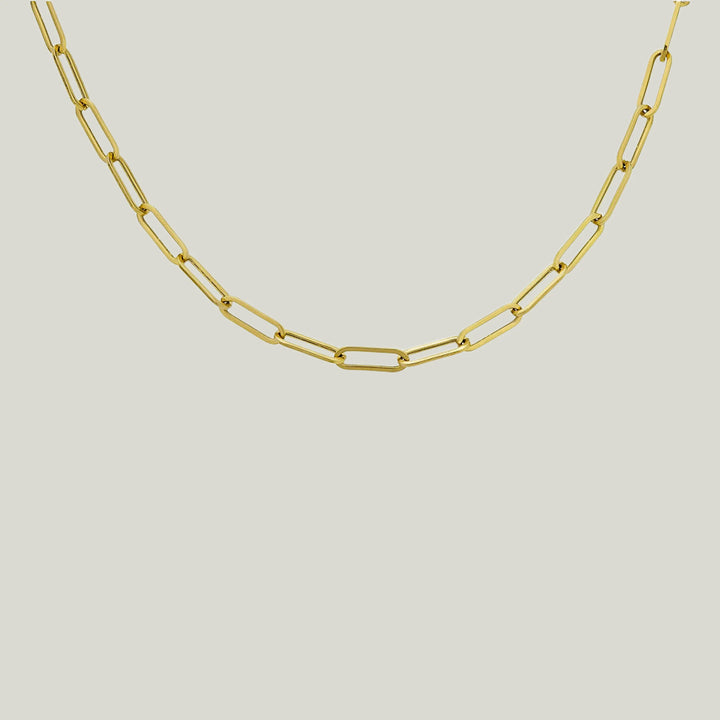 14K Yellow Gold Paper Clip With Charm Clasp Necklace 32"