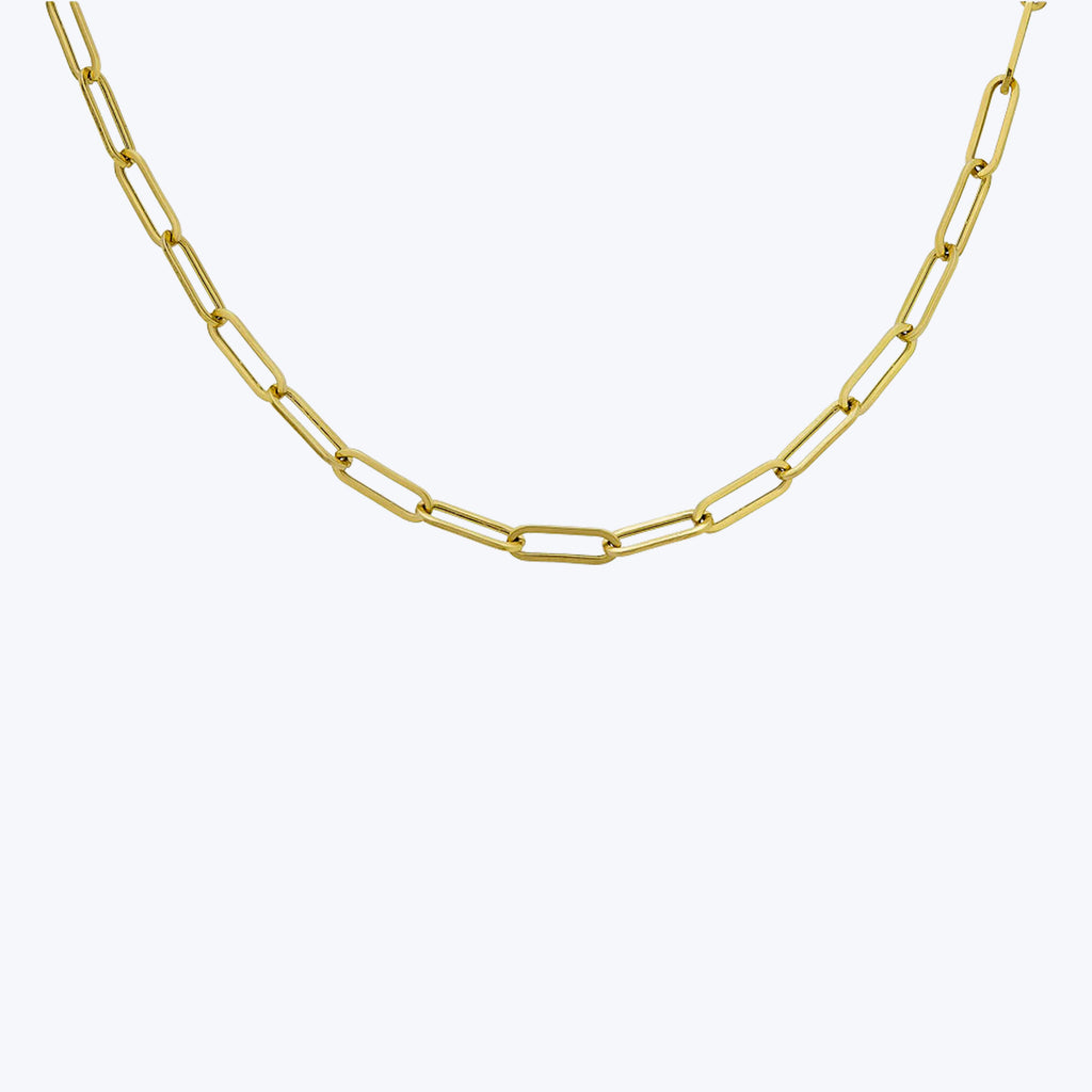 14K Yellow Gold Paper Clip With Charm Clasp Necklace 32"