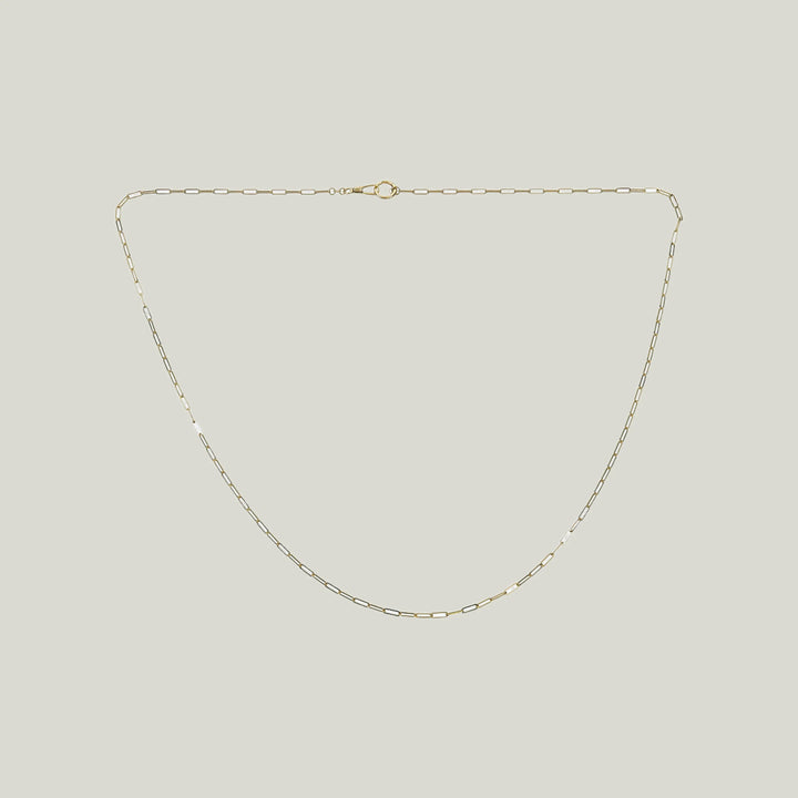 14K Yellow Gold Paper Clip With Charm Clasp Necklace 32"