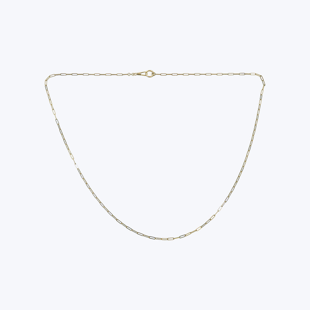 14K Yellow Gold Paper Clip With Charm Clasp Necklace 32"