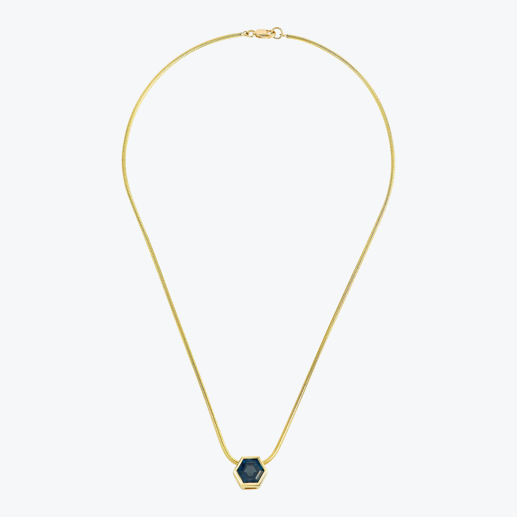 Hexagon Gem Necklace Blue Tourmaline