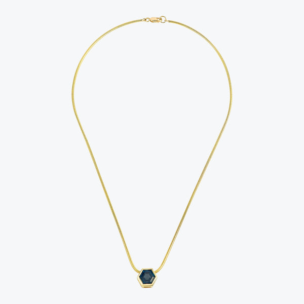 Hexagon Gem Necklace Blue Tourmaline