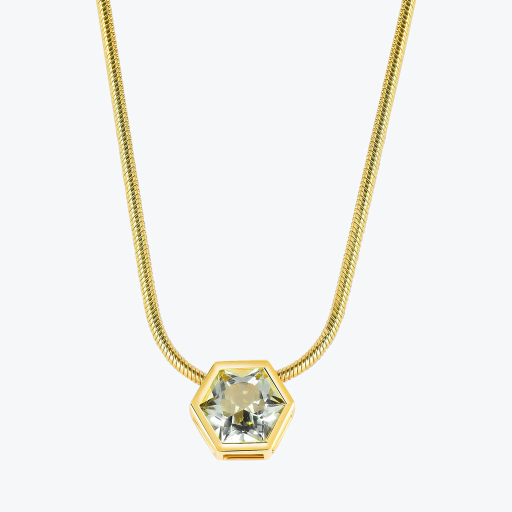 Hexagon Gem Necklace Green Amethyst