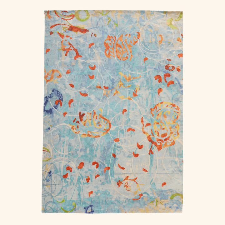 Blue Aurora Tibetan Wool Silk Blend Rug - 6' x 9'