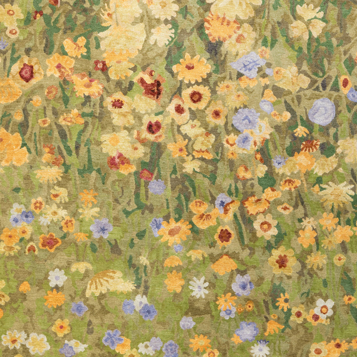 Green Aurora Tibetan Silk Rug - 6' x 9'