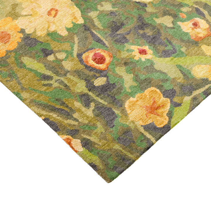 Green Aurora Tibetan Silk Rug - 6' x 9'