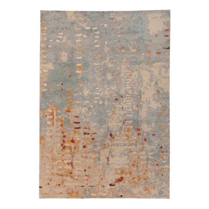 Blue Aurora Tibetan Wool Silk Blend Rug - 6' x 9'