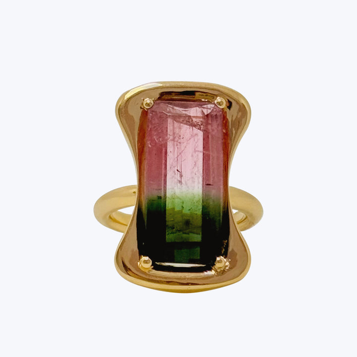 Watermelon Tourmaline Wave Ring