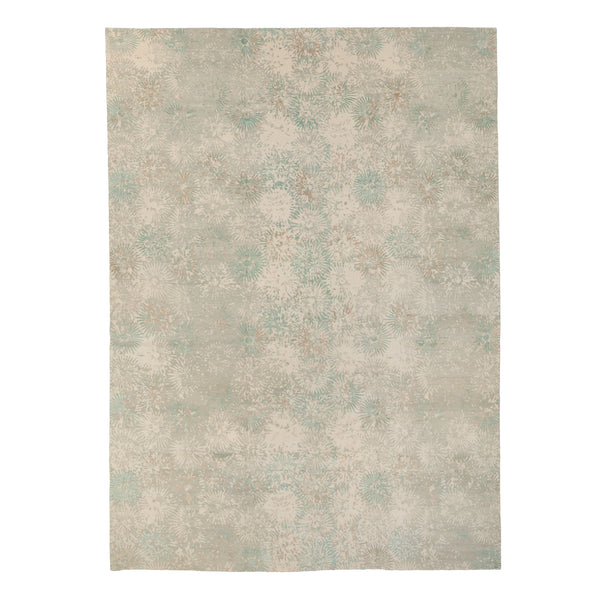 Teal & Cream Contemporary Tibetan Wool Silk Blend Rug - 13' x 18'