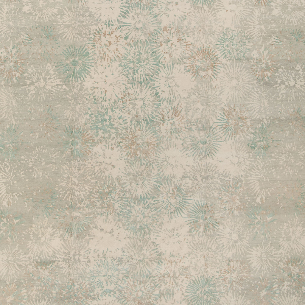 Teal & Cream Contemporary Tibetan Wool Silk Blend Rug - 13' x 18'