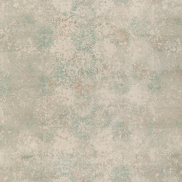 Teal & Cream Contemporary Tibetan Wool Silk Blend Rug - 13' x 18'