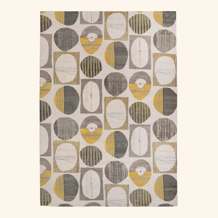 Yellow & Grey Contemporary Tibetan Wool Silk Blend Rug - 13' x 18'