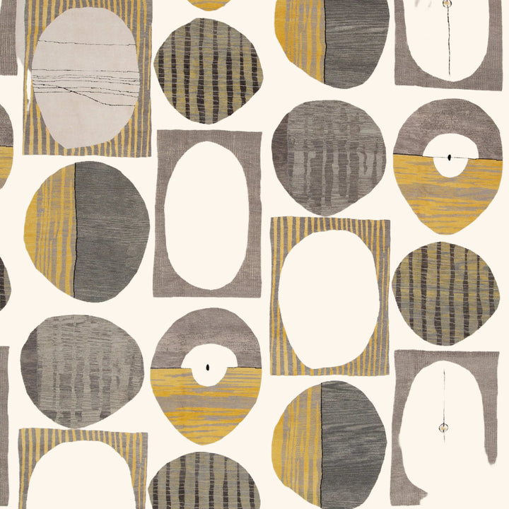 Yellow & Grey Contemporary Tibetan Wool Silk Blend Rug - 13' x 18'