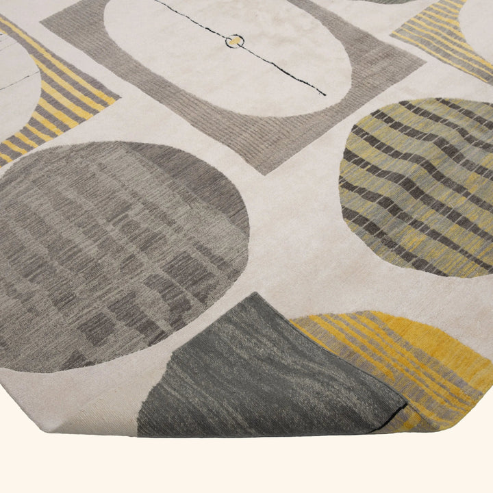 Yellow & Grey Contemporary Tibetan Wool Silk Blend Rug - 13' x 18'