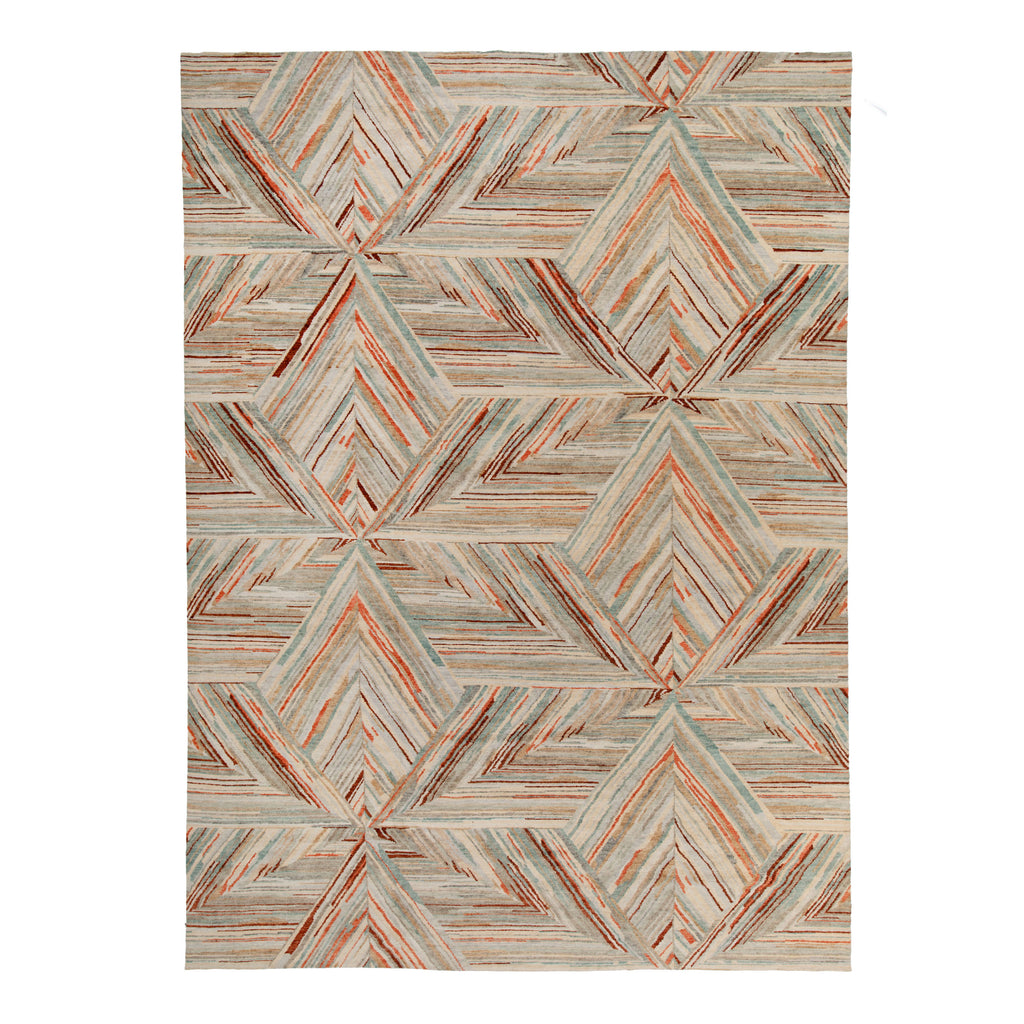 Multicolored Contemporary Tibetan Wool Rug - 13' x 18'