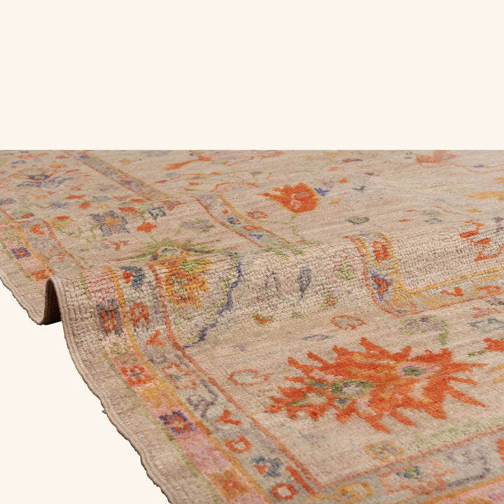 Beige Traditional Turkish Oushak Wool Rug - 9' x 11'7"