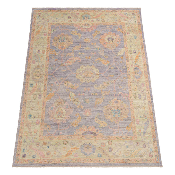 Purple and Green Traditional Turkish Oushak Wool Rug - 8' x 9'6"
