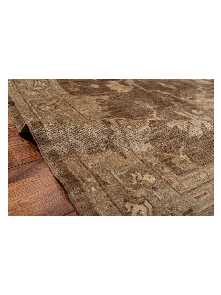 Brown Traditional Turkish Oushak Wool Rug - 6'1" x 8'5"