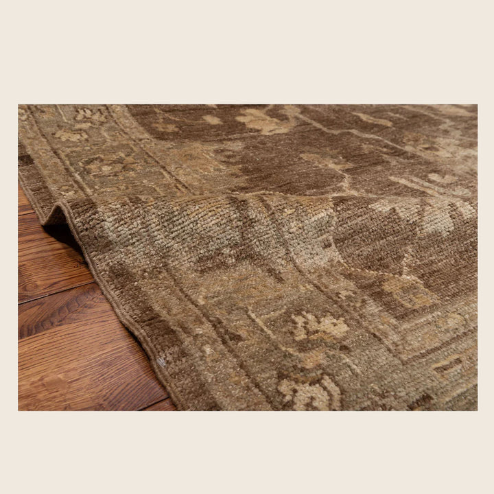 Brown Traditional Turkish Oushak Wool Rug - 6'1" x 8'5"