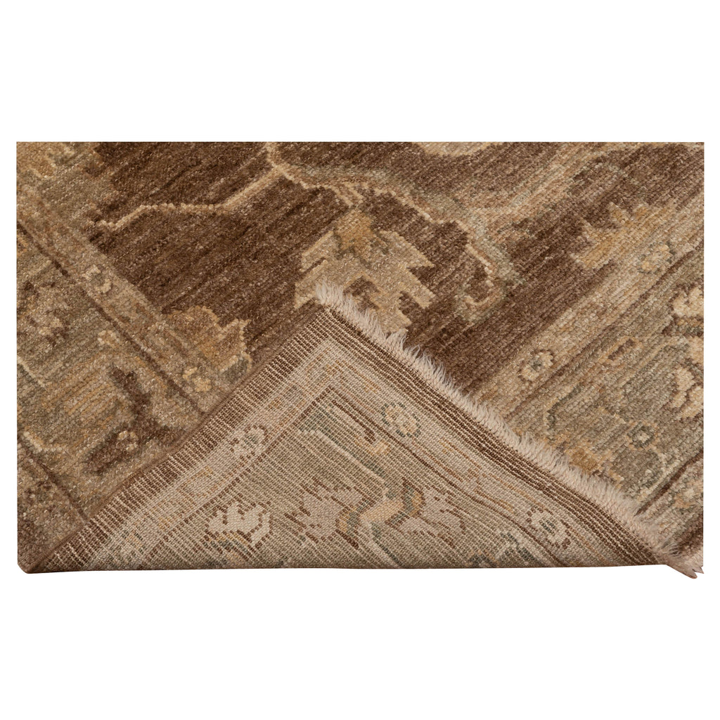 Brown Traditional Turkish Oushak Wool Rug - 6'1" x 8'5"