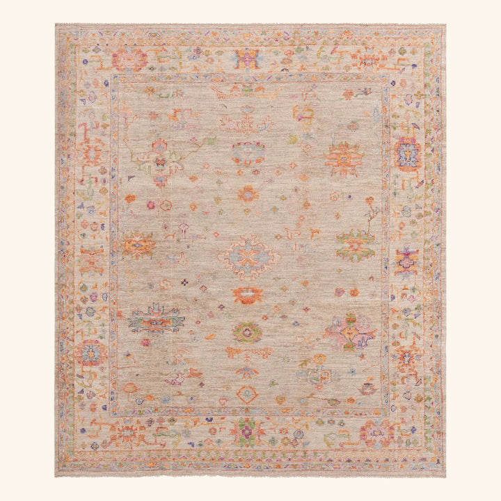Multicolored Traditional Turkish Oushak Wool Rug - 7'11" x 9'3"