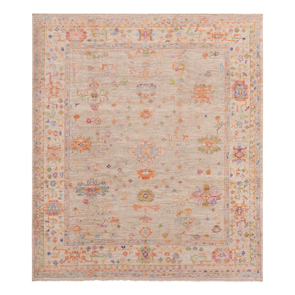 Multicolored Traditional Turkish Oushak Wool Rug - 7'11" x 9'3"