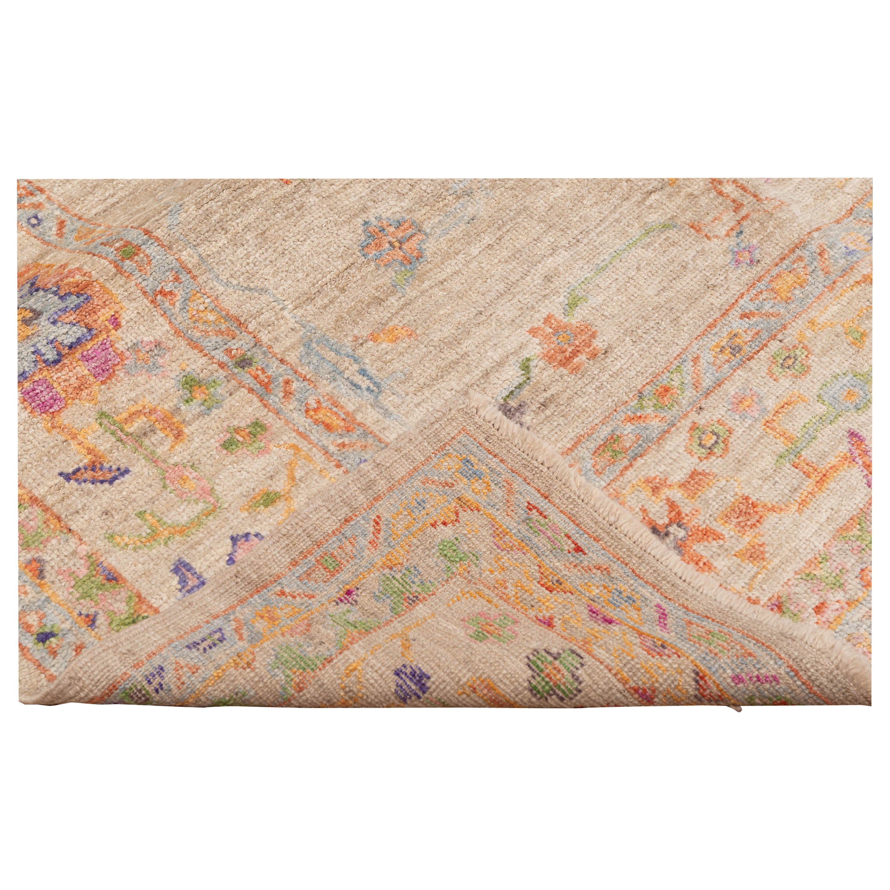 Multicolored Traditional Turkish Oushak Wool Rug - 7'11" x 9'3"