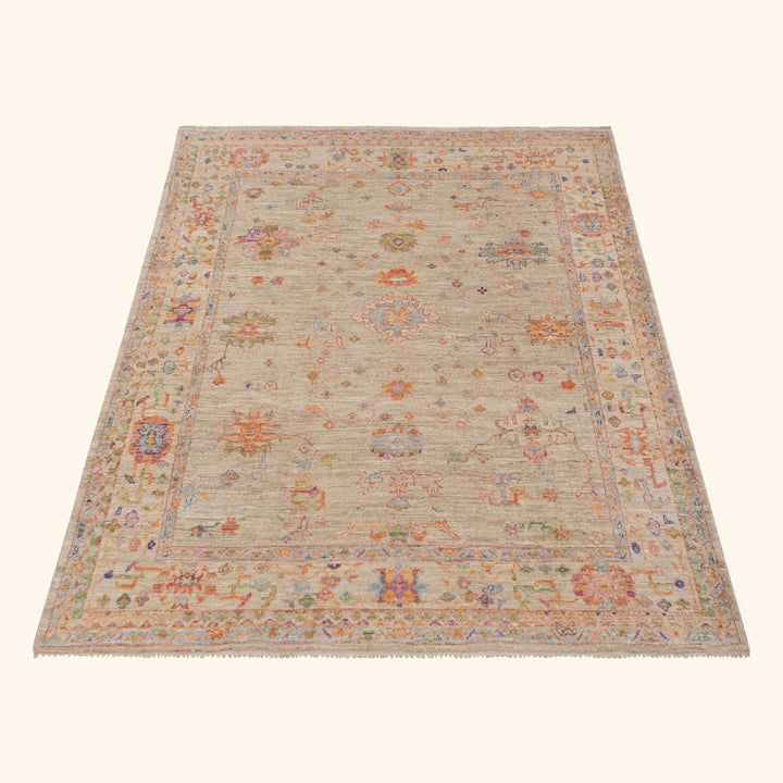 Multicolored Traditional Turkish Oushak Wool Rug - 7'11" x 9'3"