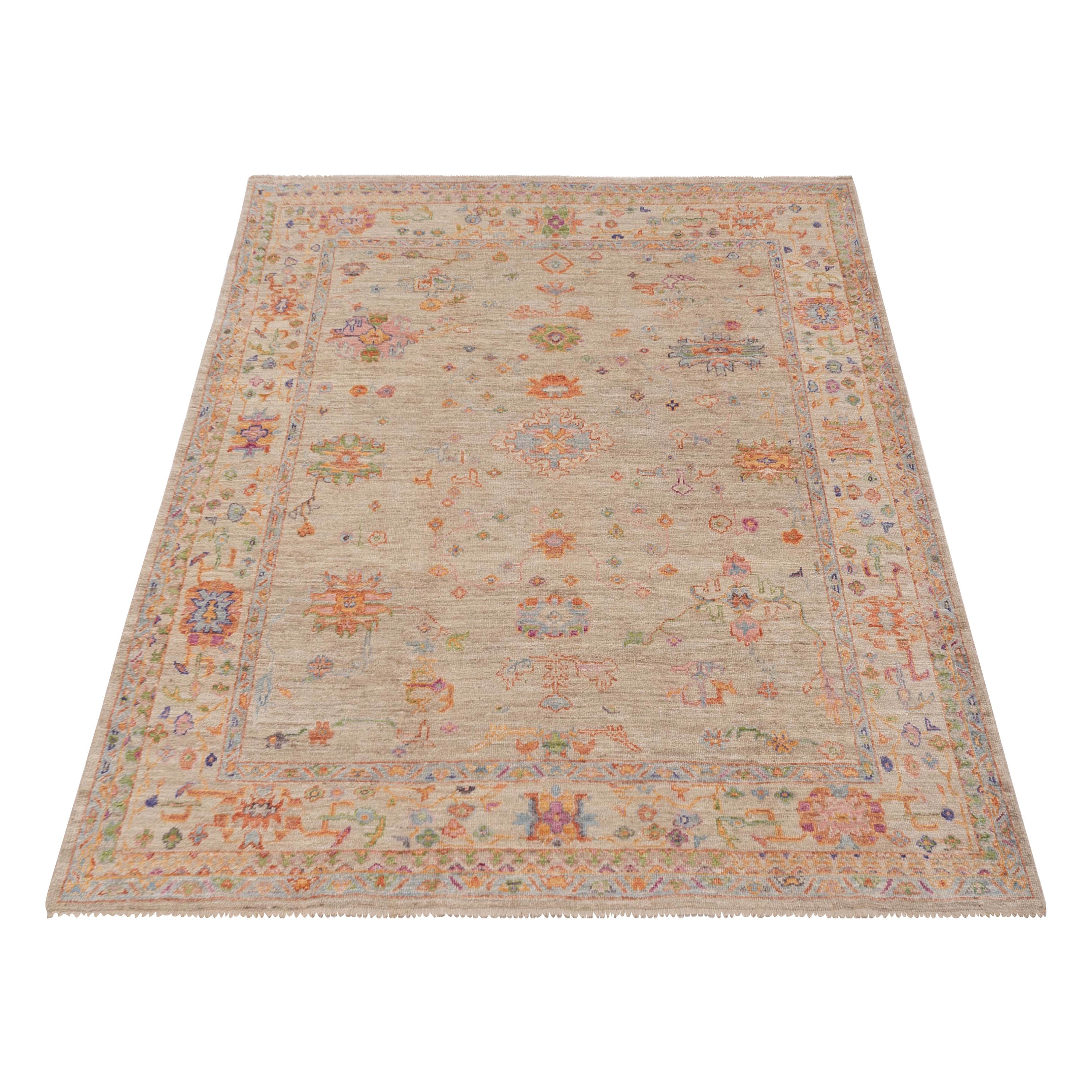 Multicolored Traditional Turkish Oushak Wool Rug - 7'11" x 9'3"