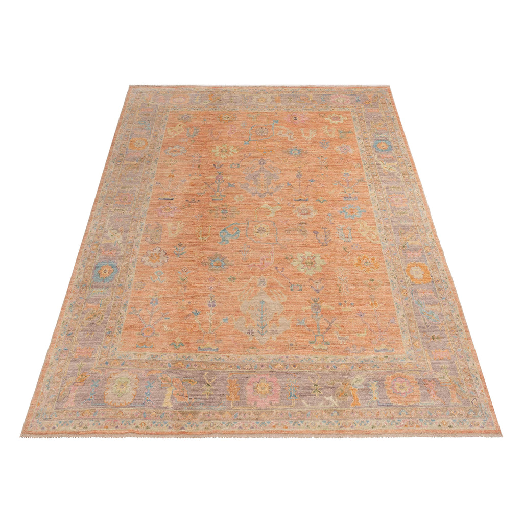 Orange Traditional Turkish Oushak Wool Rug - 9'3" x 11'7"