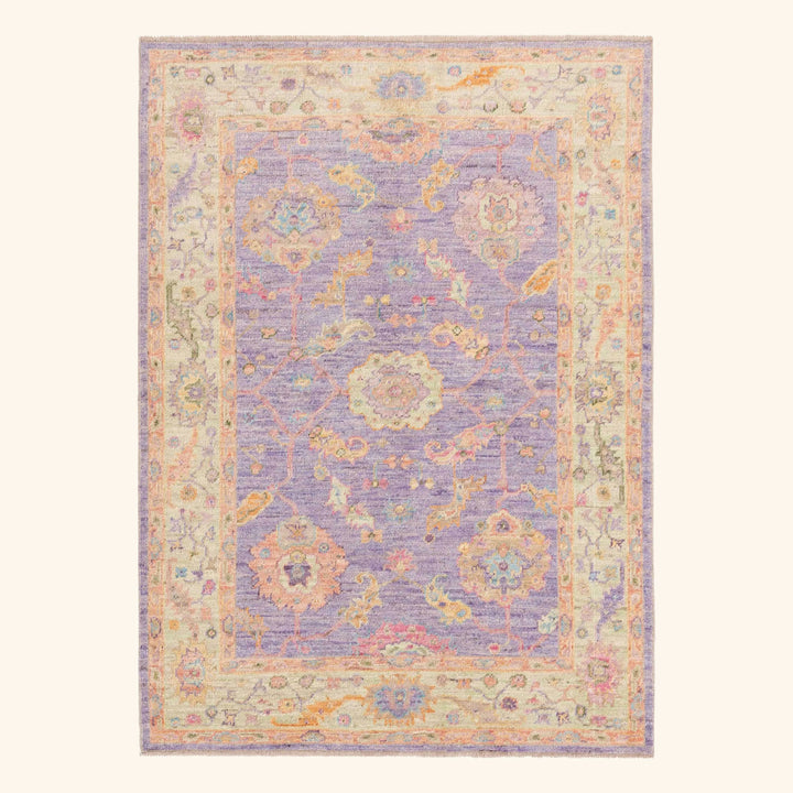Purple Traditional Turkish Oushak Wool Rug - 5' x 7'