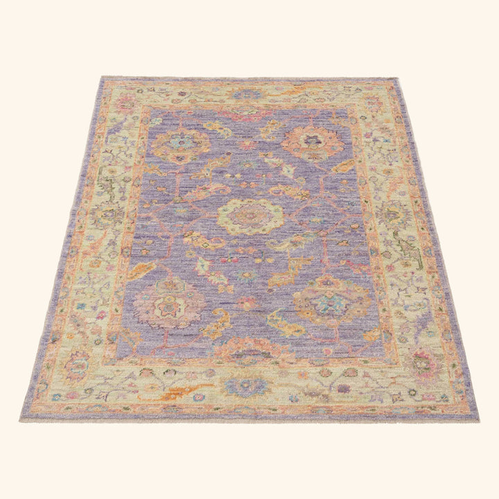 Purple Traditional Turkish Oushak Wool Rug - 5' x 7'