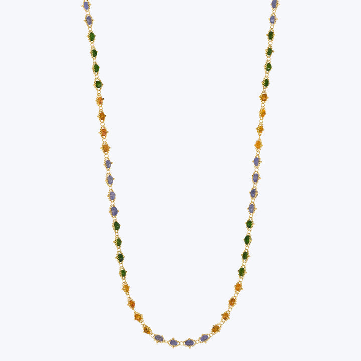 Green Tourmaline, Garnet, Tanzanite 18k Woven Necklace