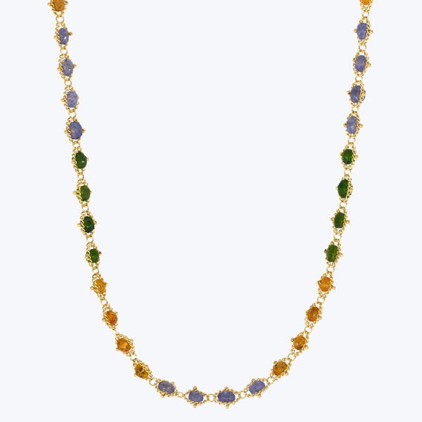 Green Tourmaline, Garnet, Tanzanite 18k Woven Necklace