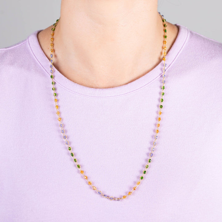 Green Tourmaline, Garnet, Tanzanite 18k Woven Necklace