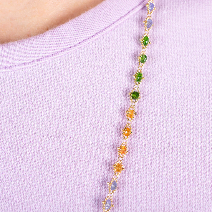 Green Tourmaline, Garnet, Tanzanite 18k Woven Necklace