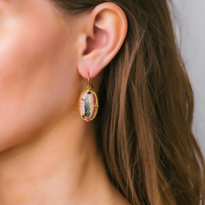 Large Mexican Opal 18k One of a Kind Earrings