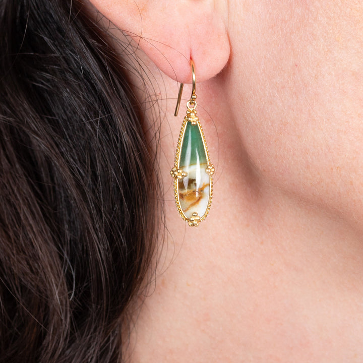 Large Petrified Wood/Blue Opal 18k One of a Kind Earrings (2)