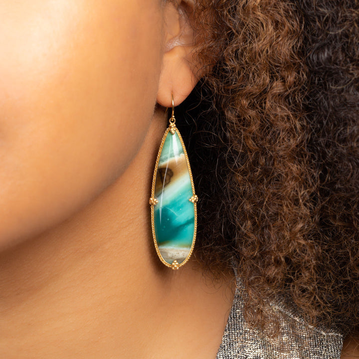 Petrified Wood with Blue Opal 18k One of a Kind Earrings (3)