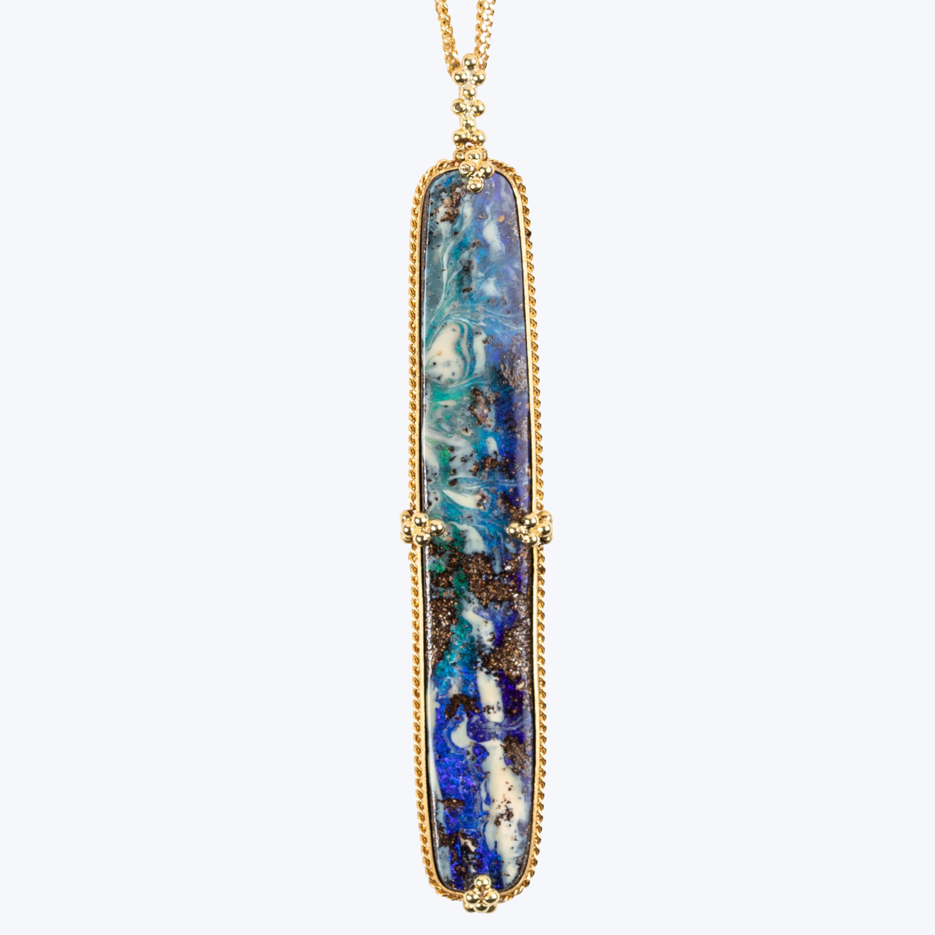 Boulder Opal and Blue Diamond 18k One of a Kind Necklace